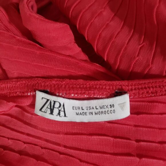 Zara women's Crop Top Large Hot Pink Ruched Sheer Fairy Ruffles Boho Hippie - Picture 7 of 7